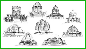 Sketch of 9 Baha'i Houses of Worship
